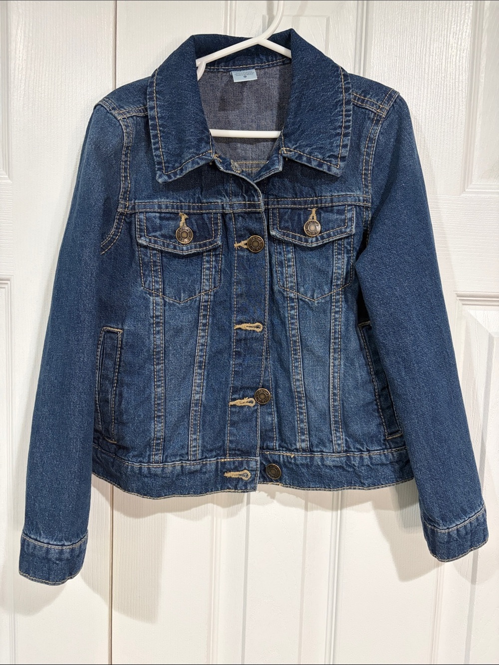 Girls' size 7 Dark Blue Denim Jacket with Button Front from Carter's
